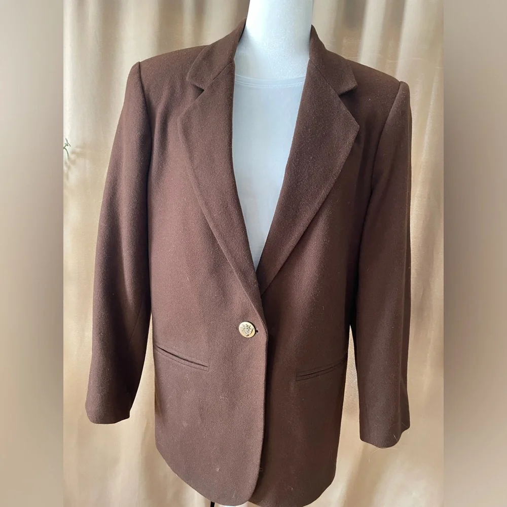 Vintage 100% Wool Chocolate Walnut Brown Sag Harbor Fall Blazer Jacket Size 10 - Picture 2 of 10